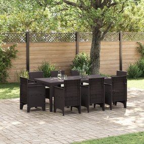 vidaXL Conjunto de Jantar Jardins 9 Peças com Almofadas Castanho Rattan Sintético
