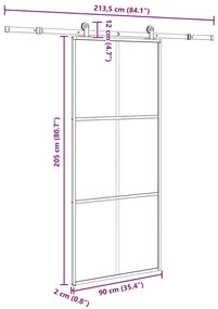 Porta deslizante c/ conj. ferragens 90x205cm vidro ESG/alumínio