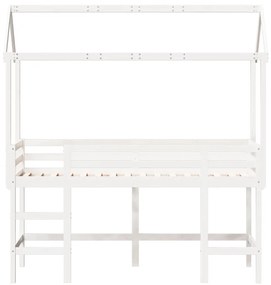 Cama alta c/ escada e telhado 90x190 cm pinho maciço branco