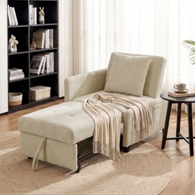 Poltrona-cama de 1 lugar, poltrona-cama clic-clac 4 em 1 com estofo em chenille, encosto ajustável, assento largo, bege