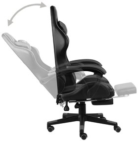 Cadeira estilo corrida c/ apoio pés couro artif. preto/cinzento