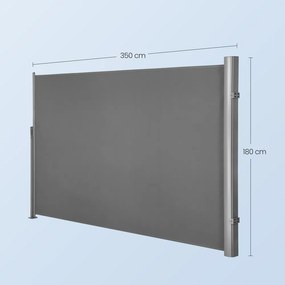 Toldo lateral 180,1 x 350,1 cm, cortina lateral extensível, proteção visual antracite