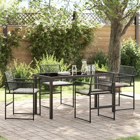 vidaXL Conjunto de Jantar de Jardim 5 Peças com Almofadas Preto Vime PE