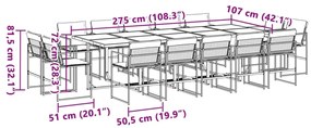 15 pcs conj. de jantar p/ jardim c/ almofadões textilene branco