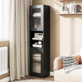 Armário alto e estreito de casa de banho 40 x 30 x 170 cm com 2 portas semitransparentes, 2 compartimentos e prateleira ajustável para cozinha e sala,