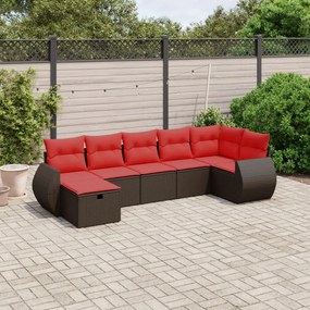 vidaXL 7 pcs conjunto de sofás jardim c/ almofadões vime PE castanho