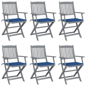 vidaXL Cadeiras exterior dobráveis c/ almofadões 6 pcs acácia maciça