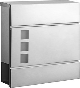 Caixa de correio de parede 37 x 10,5 x 37 cm com compartimento para jornais, prateada