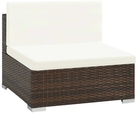 8 pcs conjunto lounge jardim c/ almofadões vime PE castanho