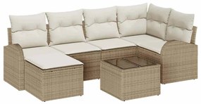 Conjunto de Sofá de Jardim de 7 Peças com Almofadas Castanho de Rattan