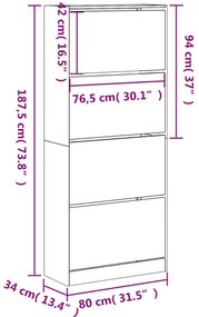 Sapateira c/ 4 gavetas articuladas 80x34x187,5 cm cinza sonoma
