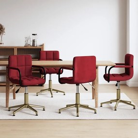 vidaXL Cadeiras de jantar giratórias 4 pcs veludo vermelho tinto
