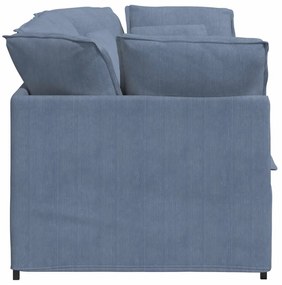 Sofá modular com almofadas tecido corduroy azul