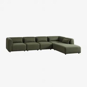 Sofá Modular De 5 Peças Com Chaise Longue Direita Fogler Tecido Pele De Borrego Verde Sálvia - Sklum