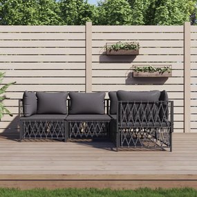 vidaXL 4 pcs conjunto lounge de jardim com almofadões aço antracite