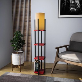Candeeiro de Pé Shelf Lamp – Preto e Vermelho – 25 x 25 x 130 cm