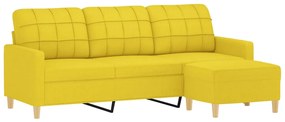 Sofá de 3 lugares com apoio de pés 180 cm tecido amarelo-claro