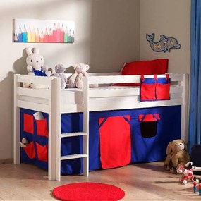 Conjunto Cama alta de Criança PINO 90 x 200 cm + estrado + escada + cortina Domino Branca