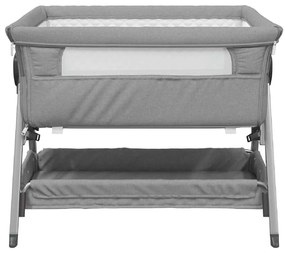 Cama de bebé com colchão tecido de linho cinzento-claro