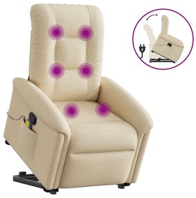 vidaXL Poltrona elevatória de massagens tecido cor creme