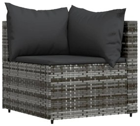 3 pcs conjunto lounge de jardim c/ almofadões vime PE cinzento