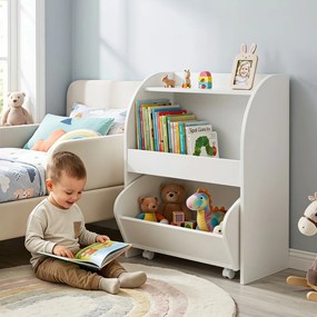 Móvel de Arrumação Infantil com Estante e Gaveta, 50 x 29 x 61,5 cm, Sistema Antiqueda, Branco