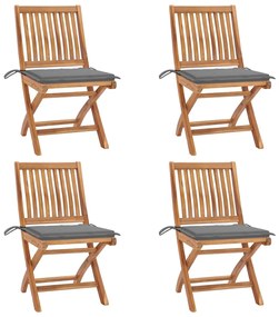 vidaXL Cadeiras de jardim dobráveis c/ almofadões 4 pcs teca maciça