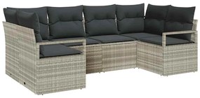 Sofá de Jardim 6 Peças com Almofadas Cinza Claro de Poly Rattan