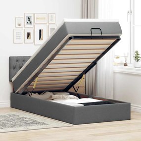 Cama Otomana com colchão & LEDs 80x200cm tecido cinza-escuro