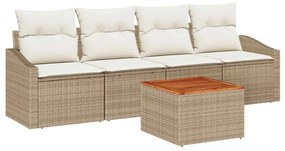 Conjunto de Sofás de Jardim 5 pcs Bege, branco 55 x 55 x 37 cm