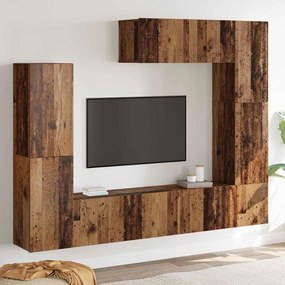 vidaXL Conjunto de Estante para TV de 7 Peças, Montada na Parede, Madeira Antiga, Madeira Revestida.