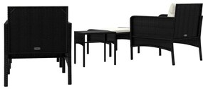 5 pcs conjunto lounge de jardim c/ almofadões vime PE preto