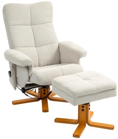 HOMCOM Poltrona de Massagem com Função deitada e Apoio para Os Pés Inclinação de 145° Poliéster 80x86x99 cm Branco Creme | Aosom Portugal