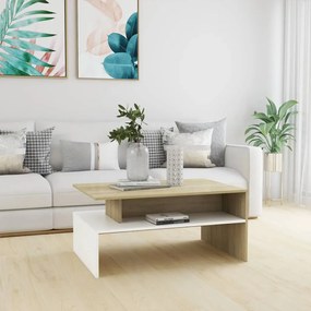 vidaXL Mesa de centro 90x60x42,5 cm contraplacado cor branco/sonoma