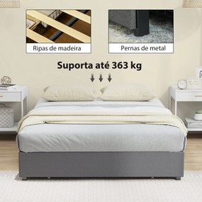 Cama de Casal 140x190 cm (COLCHÃO NÃO INCLUIDO) com Estrado com 3 Gavetas e Estrutura Metálica Suporta 363 kg Cinzento