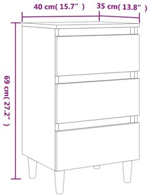 Mesa cabeceira pernas de madeira 40x35x69 cm cinzento cimento