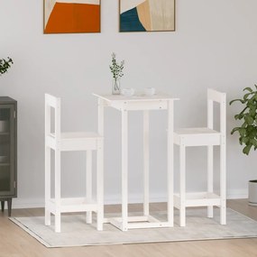 3 pcs conjunto de bar pinho maciço branco