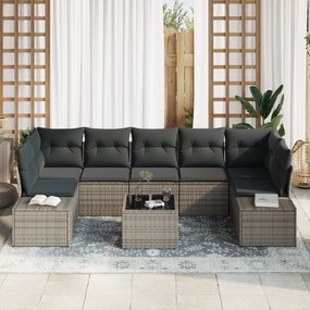 Conjunto de Sofá de Jardim de 8 Peças com Almofadas Cinza Rattan Polié