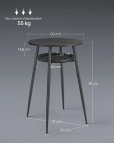 Mesa de bar com espaço de arrumação Estilo meio século-moderno Coleção EKHO 70 x 70 x 91 cm Preta