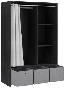 HOMCOM Armário de Roupas Armário de Armazenamento com Barra Cortina 3 Nichos e 3 Gavetas de Tecido Removíveis 105x48x160 cm | Aosom Portugal