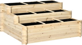 Floreira de Plantação de Madeira de 3 Níveis Horta Vertical em Escada com Malha Geotextil para Cultivos de Plantas Flores para Jardim Terraço Exterior