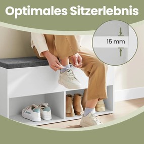 Banco sapateira para sapatos com espaço de arrumação sob a tampa, 100 x 30 x 48 cm branco