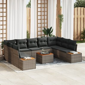 vidaXL Conjunto de Sofás de Jardim com 10 Peças e Almofadas em Vime Cinzento e Acácia