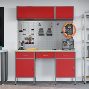 Conjunto de Bancada de Trabalho de 8 Peças VidaXL em Aço Vermelho