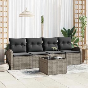 Conjunto de Sofá de Jardim vidaXL de 5 Peças com Almofadas Cinza Rattan Poliéster