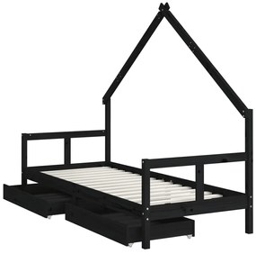 Estrutura cama infantil c/ gavetas 80x200cm pinho maciço preto