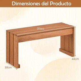 Banco de madeira sem encosto para jardim 90 x 30 x 44 cm, com 2 lugares, capacidade de 200 kg, ideal para pátio, terraço, alpendre ou entrada Natural