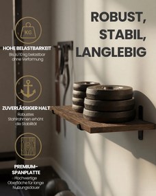 Prateleira de parede 20 x 60 x 7 cm, com capacidade para até 10 kg, castanho vintage e preto