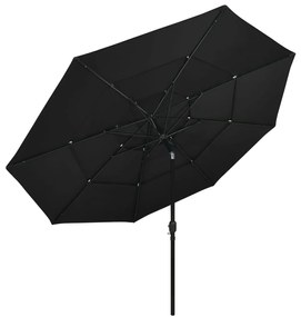 Guarda-sol de jardim 3 camadas c/ poste de alumínio 3,5 m preto