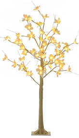 HOMCOM Árvore Cerejeira Altura 120 com 48 Luzes LED IP44 em Branco Quente Ramos Flexíveis e Base de Candeeiro Árvore de Decoração de Natal para Interiores 18x18x120cm Cáqui